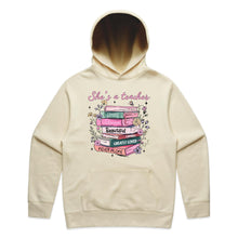 Load image into Gallery viewer, She’s a teacher – strong, victorious, beautiful, capable, greatly loved, never alone - hooded sweatshirt