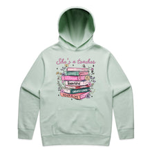 Load image into Gallery viewer, She’s a teacher – strong, victorious, beautiful, capable, greatly loved, never alone - hooded sweatshirt