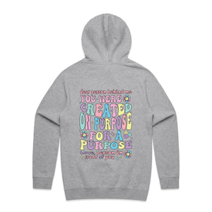 Dear person behind me, you were created on purpose for a purpose Love, person in front of you (design on back of item) - hooded sweatshirt
