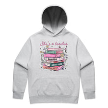 Load image into Gallery viewer, She’s a teacher – strong, victorious, beautiful, capable, greatly loved, never alone - hooded sweatshirt