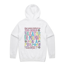 Load image into Gallery viewer, Dear person behind me, you were created on purpose for a purpose Love, person in front of you (design on back of item) - hooded sweatshirt