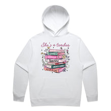 Load image into Gallery viewer, She’s a teacher – strong, victorious, beautiful, capable, greatly loved, never alone - hooded sweatshirt