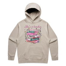 Load image into Gallery viewer, She’s a teacher – strong, victorious, beautiful, capable, greatly loved, never alone - hooded sweatshirt