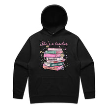Load image into Gallery viewer, She’s a teacher – strong, victorious, beautiful, capable, greatly loved, never alone - hooded sweatshirt