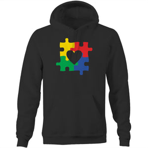 Autism Heart Puzzle Pieces - Pocket Hoodie Sweatshirt