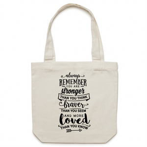 Always remember you are stronger than you think, braver than you seem and more loved than you know - Canvas Tote Bag