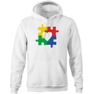 Autism Heart Puzzle Pieces - Pocket Hoodie Sweatshirt