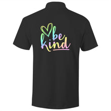 Load image into Gallery viewer, Be Kind (rainbow print)- S/S Polo Shirt (Design is on back of polo shirt only)
