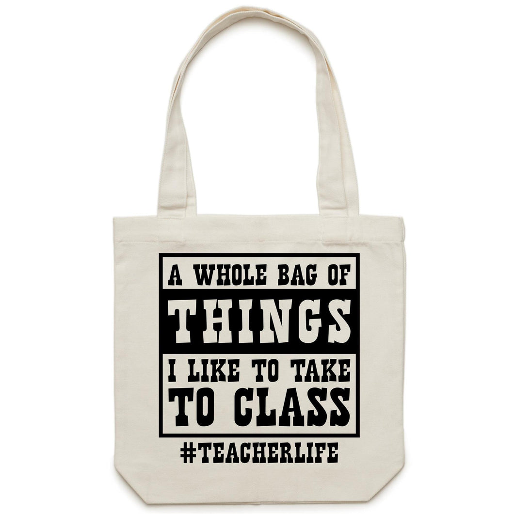A whole bag of things I like to take to class - Canvas Tote Bag