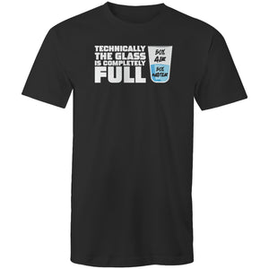 Technically the glass is completely full (50% air, 50% water)