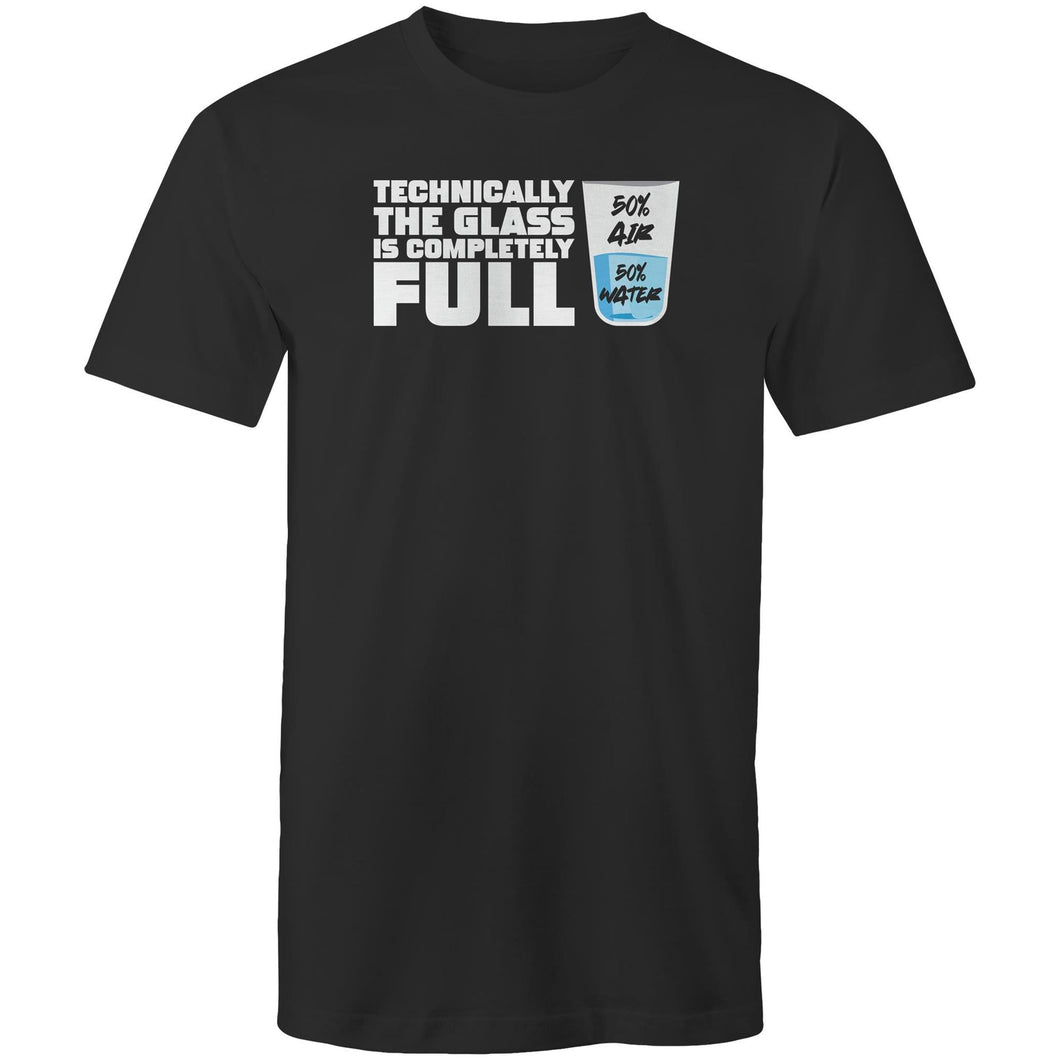 Technically the glass is completely full (50% air, 50% water)
