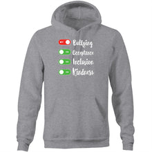 Load image into Gallery viewer, Bullying OFF, Acceptance ON, Inclusion ON, Kindness ON - Pocket Hoodie Sweatshirt